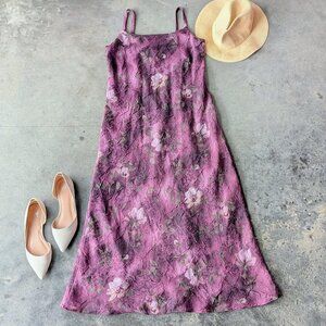 Vintage Jessica Howard Petite Purple Floral Crepe Midi Slip Dress